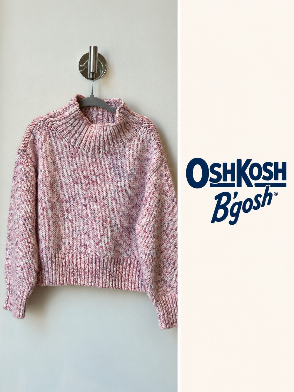 OshKosh B’gosh Girls Size 4 Pink Marled Knit Mock Neck Sweater Pullover